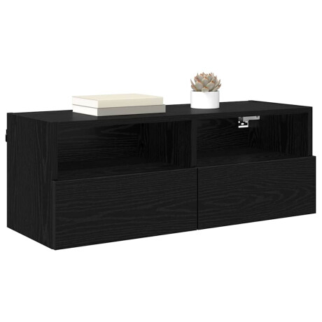 vidaXL TV Wandkast Zwart Eiken 80 x 30 x 30 cm Bewerkt hout afbeelding3 - 1