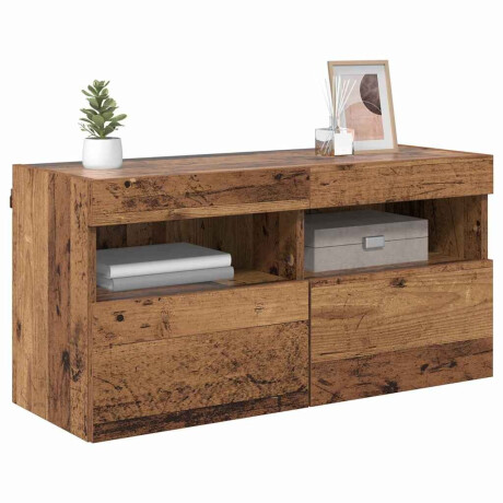vidaXL TV Wandkast met LED Oud Hout 80 x 30 x 40 cm Bewerkt hout afbeelding3 - 1