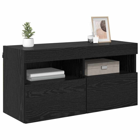 vidaXL TV Wandkast met LED Zwart Eiken 80 x 30 x 40 cm Bewerkt hout afbeelding3 - 1