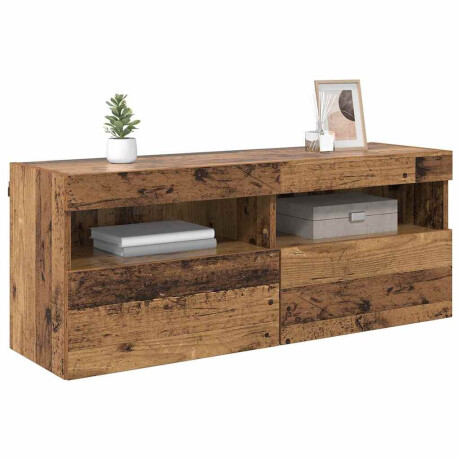 vidaXL TV Wandkast met LED Oud Hout 100 x 30 x 40 cm Bewerkt hout afbeelding3 - 1