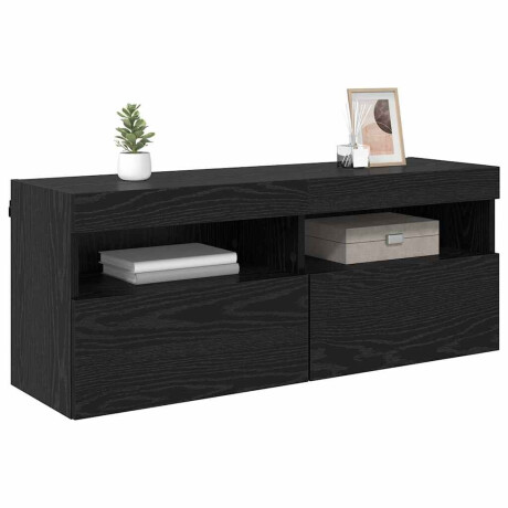 vidaXL TV Wandkast met LED Zwart Eiken 100 x 30 x 40 cm Bewerkt hout afbeelding3 - 1