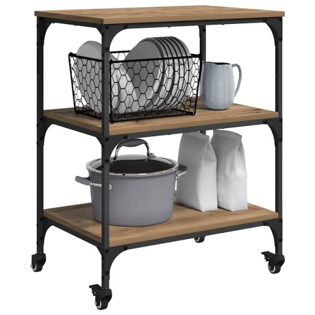 vidaXL Keuken Trolley Artisan Eiken 60 x 41 x 76 cm Bewerkt hout afbeelding3 - 1