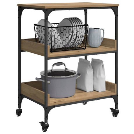 vidaXL Keuken Trolley Artisan Eiken 60 x 41 x 80.5 cm Bewerkt hout afbeelding3 - 1