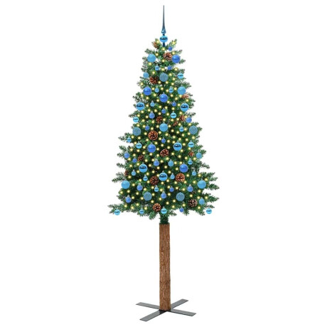 vidaXL Slanke Kerstboom Groen 210 cm PVC en massief dennenhout afbeelding3 - 1