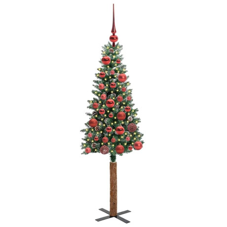 vidaXL Slanke Kerstboom Groen en Wit 150 cm PVC en massief dennenhout afbeelding3 - 1