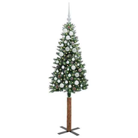 vidaXL Slanke Kerstboom Groen en Wit 150 cm PVC en massief dennenhout afbeelding3 - 1
