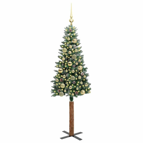 vidaXL Slanke Kerstboom Groen en Wit 150 cm PVC en massief dennenhout afbeelding3 - 1