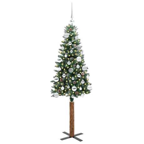 vidaXL Slanke Kerstboom Groen en Wit 150 cm PVC en massief dennenhout afbeelding3 - 1