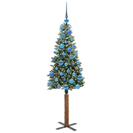 vidaXL Slanke Kerstboom Groen en Wit 150 cm PVC en massief dennenhout afbeelding3 - 1