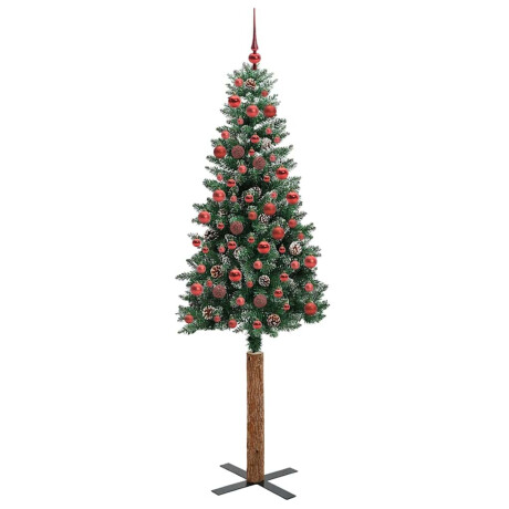 vidaXL Slanke Kerstboom Groen en Wit 180 cm PVC en massief dennenhout afbeelding3 - 1