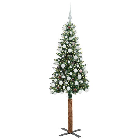 vidaXL Slanke Kerstboom Groen en Wit 180 cm PVC en massief dennenhout afbeelding3 - 1