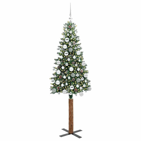 vidaXL Slanke Kerstboom Groen en Wit 180 cm PVC en massief dennenhout afbeelding3 - 1