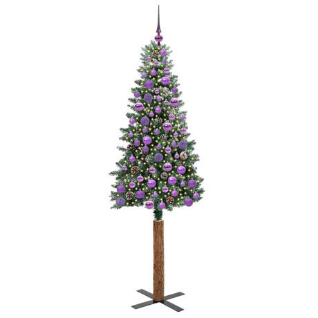 vidaXL Slanke Kerstboom Groen en Wit 180 cm PVC en massief dennenhout afbeelding3 - 1