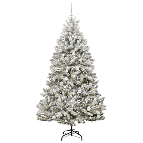 vidaXL Kunstkerstboom Groen en Wit 210 cm PVC en Metaal afbeelding3 - 1