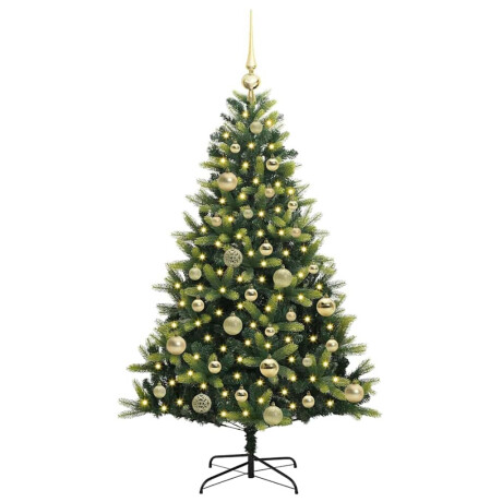 vidaXL Kunstkerstboom met scharnier 150 LEDs Groen 120 cm PVC en PE afbeelding3 - 1