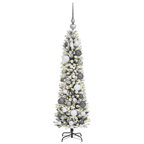 vidaXL Slanke Kerstboom with Decorative String Lights Wit 120 cm PVC afbeelding3 - 1