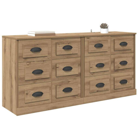 vidaXL Dressoirs 2 pcs Artisan Eiken 70 x 35,5 x 67,5 cm Bewerkt hout afbeelding3 - 1