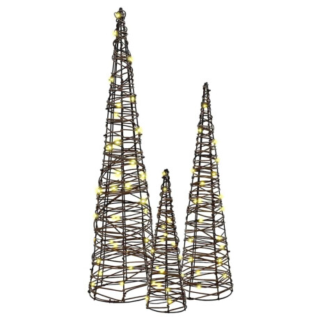 vidaXL Kerstboom met 90 LED 3 pcs Warmwit 20 x 20 x 80 cm Rattan afbeelding3 - 1