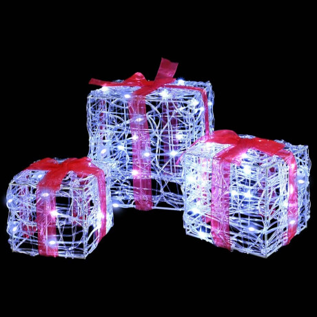 vidaXL Cadeau Doos met 60 LED 3 pcs Koudwit 20 x 20 x 20 cm Acryl afbeelding3 - 1