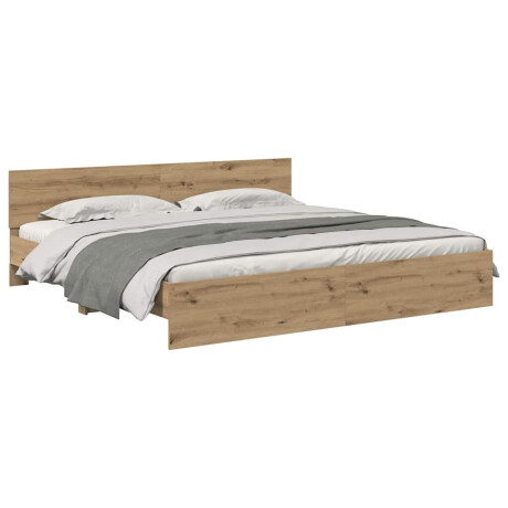 vidaXL Bedframe met hoofdeinde Artisan Eiken 200 x 200 cm Bewerkt hout afbeelding3 - 1