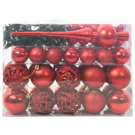 vidaXL Kerstbal Set met 150 LED 61 pcs Rood Kunststof afbeelding3 - 1