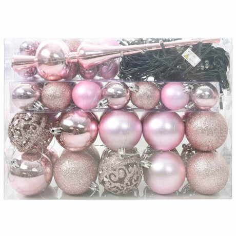 vidaXL Kerstbal Set met 150 LED 61 pcs Roze Kunststof afbeelding3 - 1