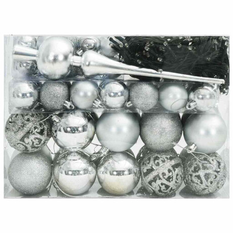 vidaXL Kerstbal Set met 150 LED 61 pcs Zilver Kunststof afbeelding3 - 1