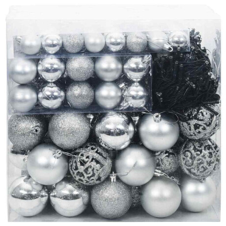 vidaXL Kerstbal Set met 300 LED 120 pcs Zilver Kunststof afbeelding3 - 1