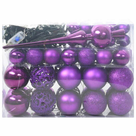 vidaXL Kerstbal Set met 150 LED 61 pcs Lila Kunststof afbeelding3 - 1