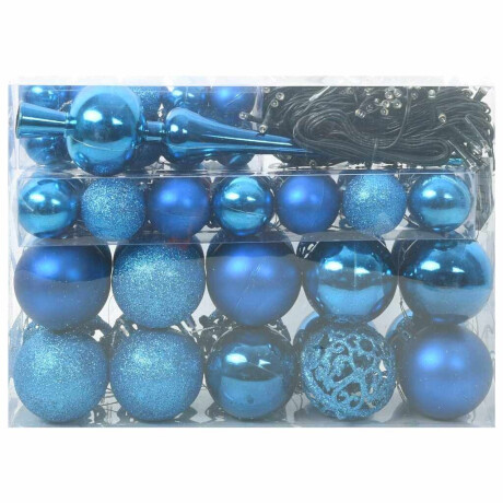 vidaXL Kerstbal Set met 150 LED 61 pcs Blauw Kunststof afbeelding3 - 1