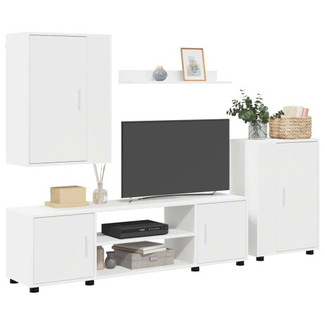 vidaXL 4 Delige TV Kast Set met plank Wandgemonteerd met opslag met de deur 4 pcs Wit Bewerkt hout afbeelding3 - 1