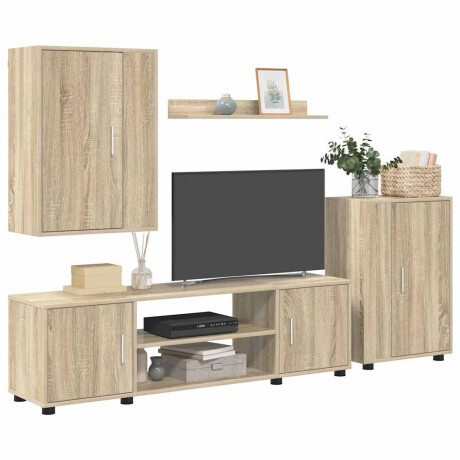vidaXL 4 Delige TV Kast Set met plank 4 pcs Sonoma eiken Bewerkt hout afbeelding3 - 1