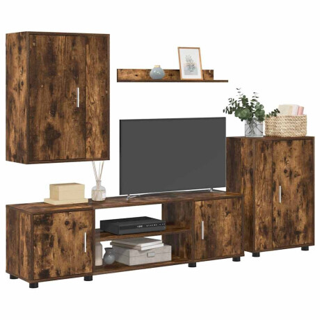 vidaXL 4 Delige TV Kast Set met plank 4 pcs Rook eiken Bewerkt hout afbeelding3 - 1