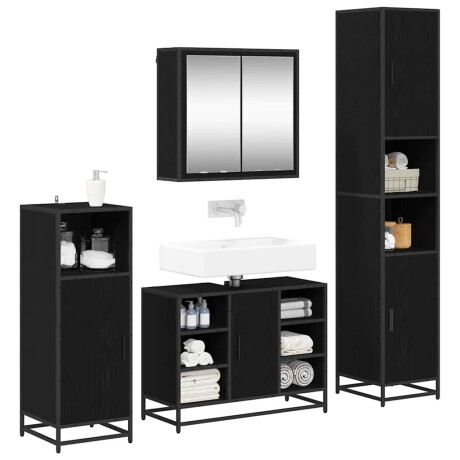 vidaXL Badkamermeubelset met opslag 4 pcs Zwart eiken 80 x 33 x 60 cm afbeelding3 - 1
