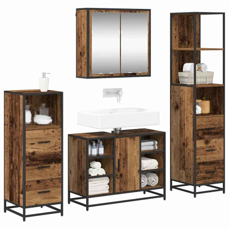 vidaXL Badkamermeubelset 4 pcs Oud hout 80 x 33 x 60 cm Bewerkt hout afbeelding3 - 1