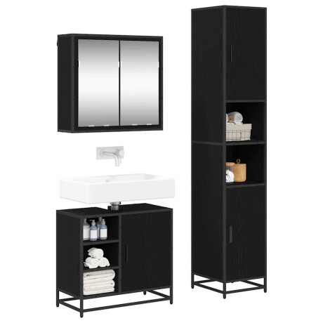 vidaXL Badkamermeubelset met opslag 3 pcs Zwart eiken 65 x 33 x 60 cm afbeelding3 - 1