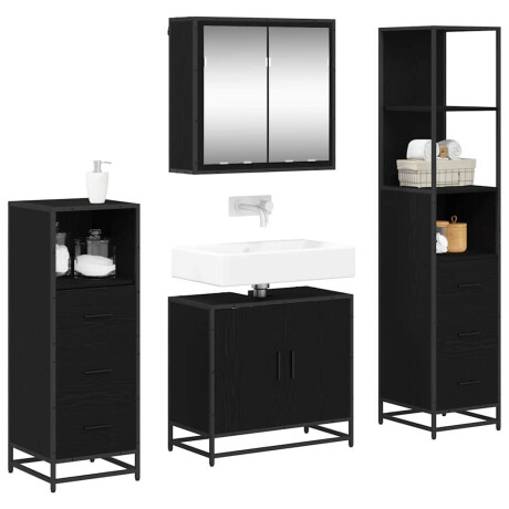 vidaXL Badkamermeubelset met lade 4 pcs Zwart eiken 65 x 33 x 60 cm afbeelding3 - 1