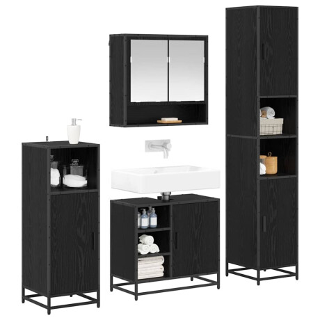 vidaXL Badkamermeubelset met plank 4 pcs Zwart Eiken Bewerkt hout afbeelding3 - 1