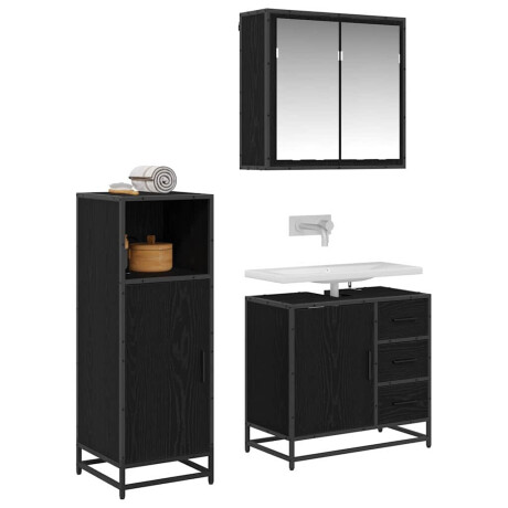 vidaXL Badkamermeubelset met lade 3 pcs Zwart eiken 65 x 33 x 60 cm afbeelding3 - 1