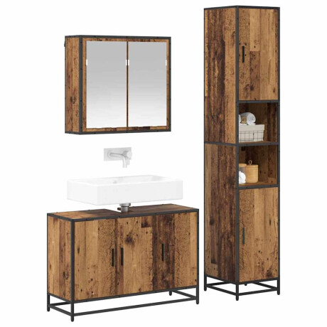vidaXL Badkamermeubelset 3 pcs Oud hout 90 x 33 x 60 cm Bewerkt hout afbeelding3 - 1