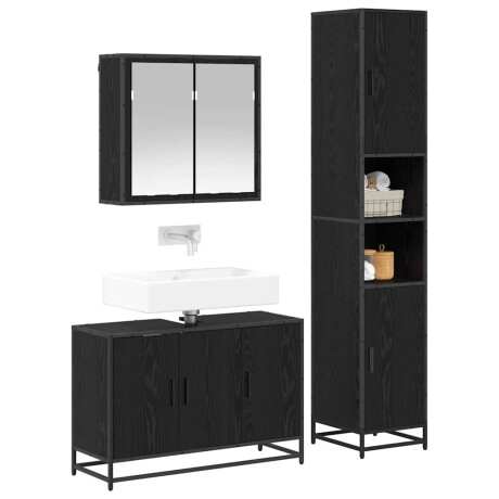 vidaXL Badkamermeubelset met opslag 3 pcs Zwart eiken 90 x 33 x 60 cm afbeelding3 - 1