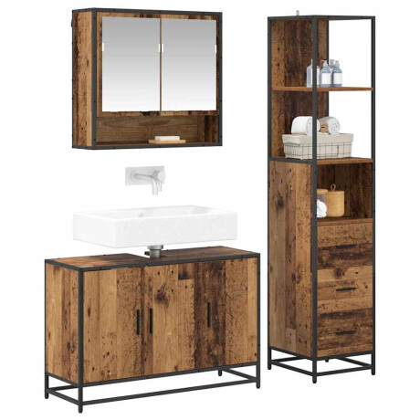 vidaXL Badkamermeubelset met lade 3 pcs Oud Hout Bewerkt hout afbeelding3 - 1