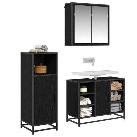 vidaXL Badkamermeubelset met opslag 3 pcs Zwart eiken 80 x 33 x 60 cm afbeelding3 - 1