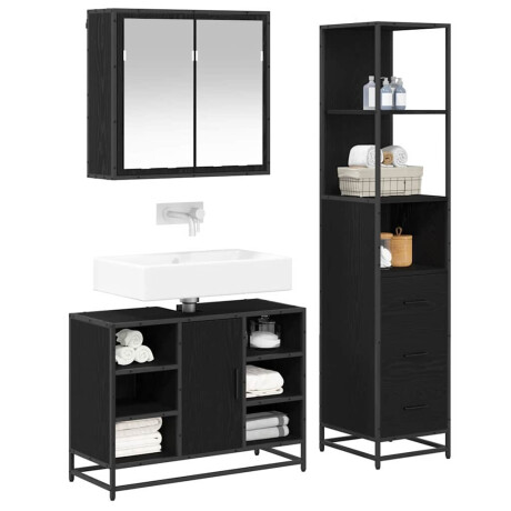 vidaXL Badkamermeubelset met lade 3 pcs Zwart eiken 80 x 33 x 60 cm afbeelding3 - 1
