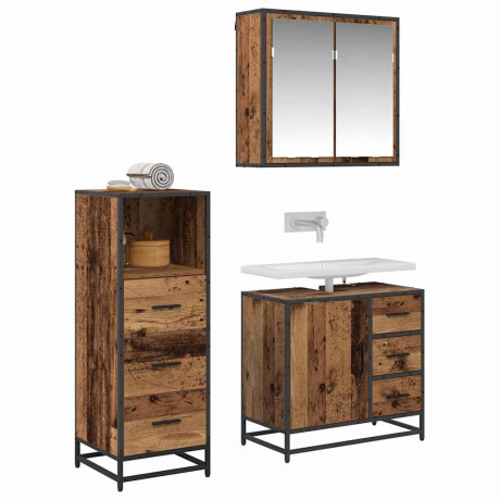 vidaXL Badkamermeubelset met lade 3 pcs Oud hout 35 x 37,5 x 100 cm afbeelding3 - 1