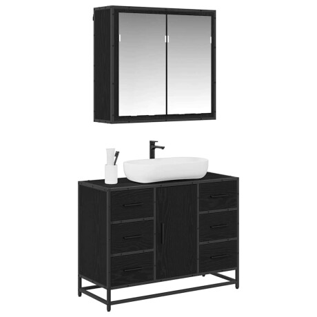 vidaXL Badkamermeubelset met lade 2 pcs Zwart eiken 80 x 33 x 60 cm afbeelding3 - 1