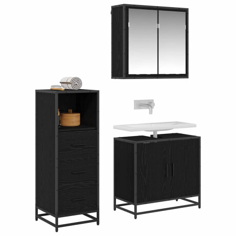 vidaXL Badkamermeubelset met lade 3 pcs Zwart eiken 65 x 33 x 60 cm afbeelding3 - 1