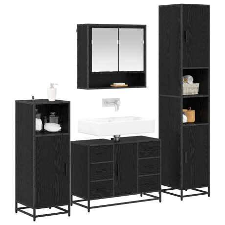 vidaXL Badkamermeubelset met lade 4 pcs Zwart Eiken Bewerkt hout afbeelding3 - 1