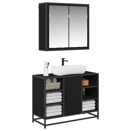 vidaXL Badkamermeubelset met opslag 2 pcs Zwart eiken 80 x 33 x 60 cm afbeelding3 - 1