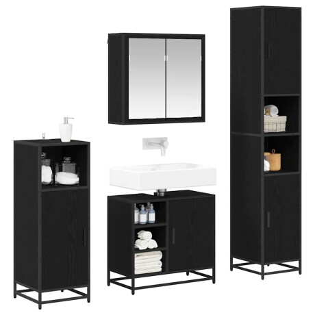 vidaXL Badkamermeubelset met opslag 4 pcs Zwart eiken 65 x 33 x 60 cm afbeelding3 - 1